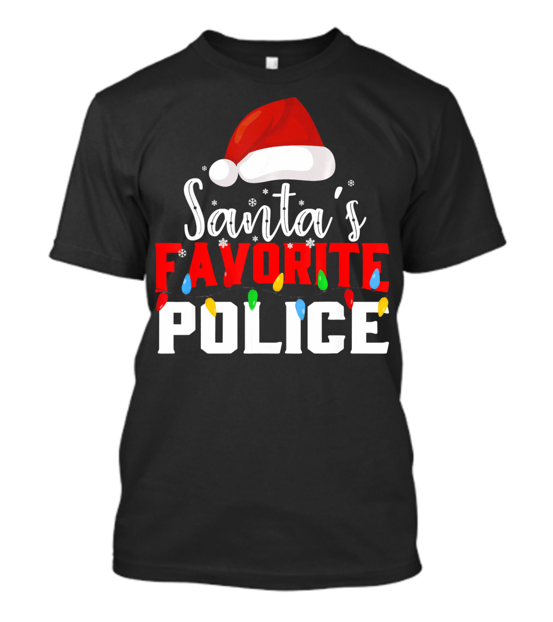 Santa's Favorite Police Christmas Lights Hat Snowflakes T-Shirt