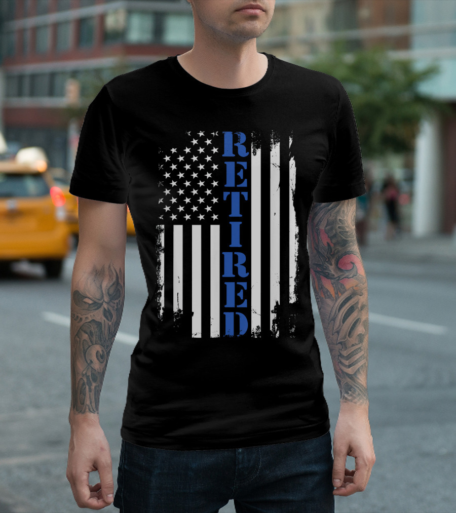 Retired Blue Line American Flag T-Shirt