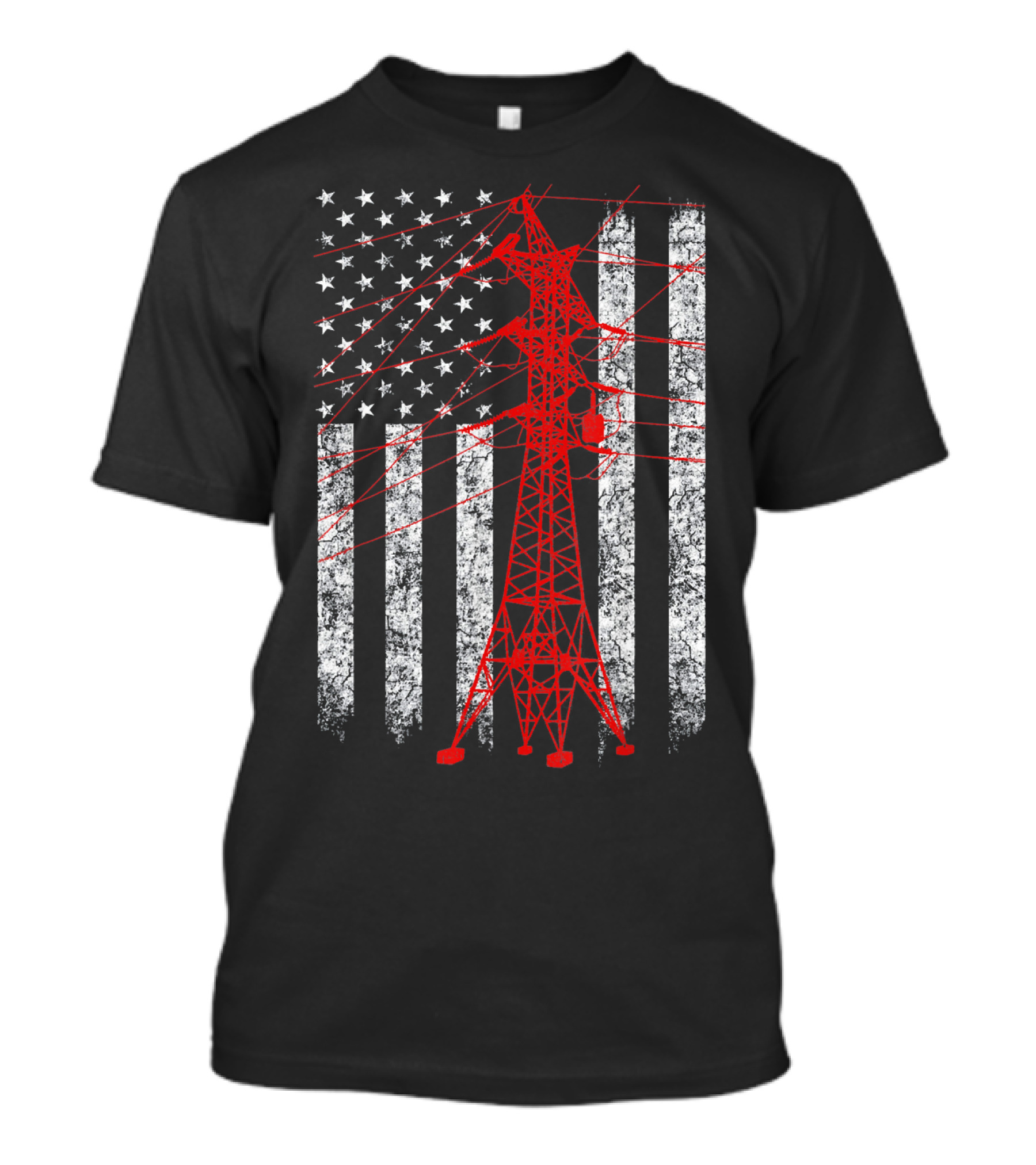 Transmission Tower American Flag Lineman Stars And Stripes Power Line Worker T-Shirt