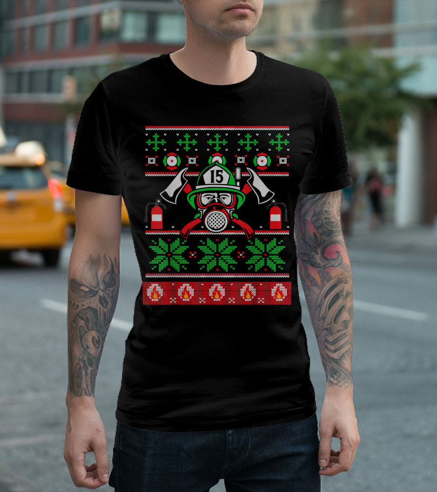 Firefighter Ugly Christmas Sweater Design 15 Brigade T-Shirt