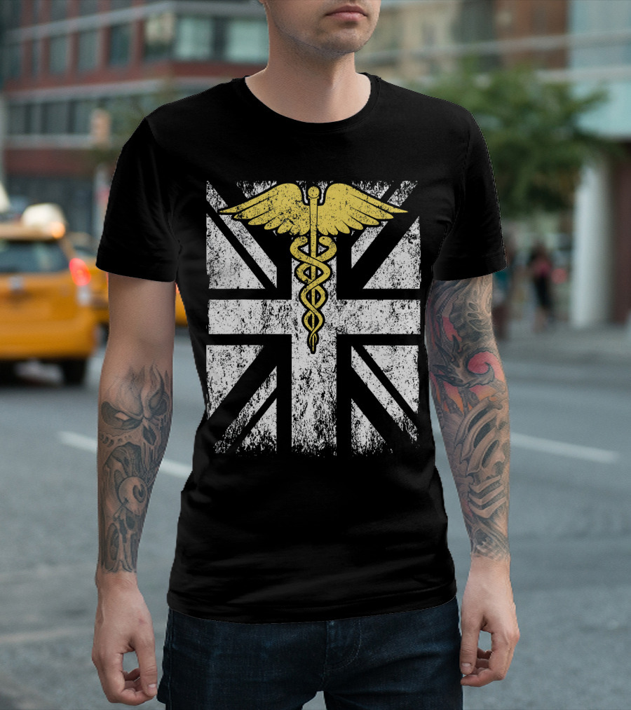 Union Jack Medical Caduceus Vintage Flag United Kingdom T-Shirt