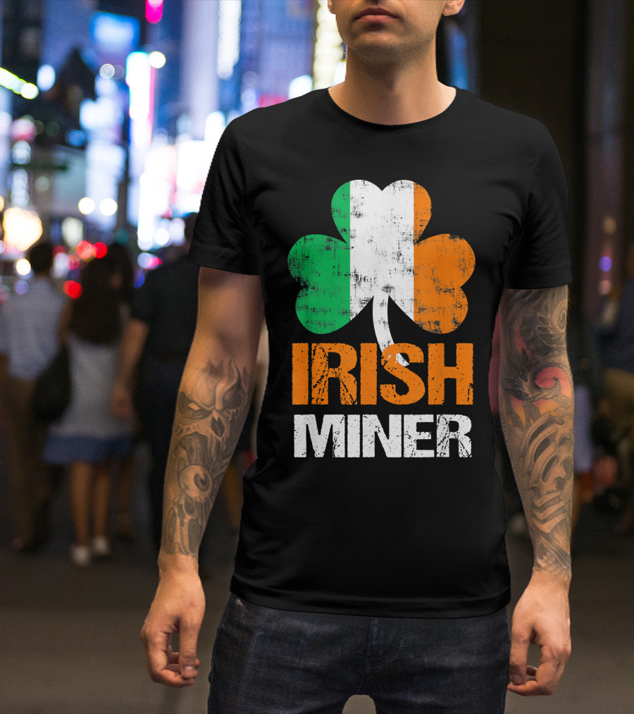 Irish Miner Shamrock Clover With St. Patricks Colors T-Shirt