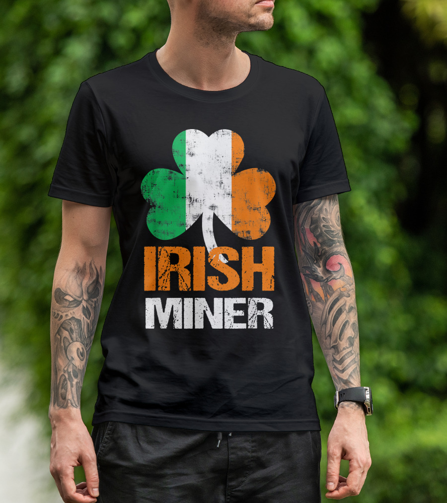 Irish Miner Shamrock Clover With St. Patricks Colors T-Shirt