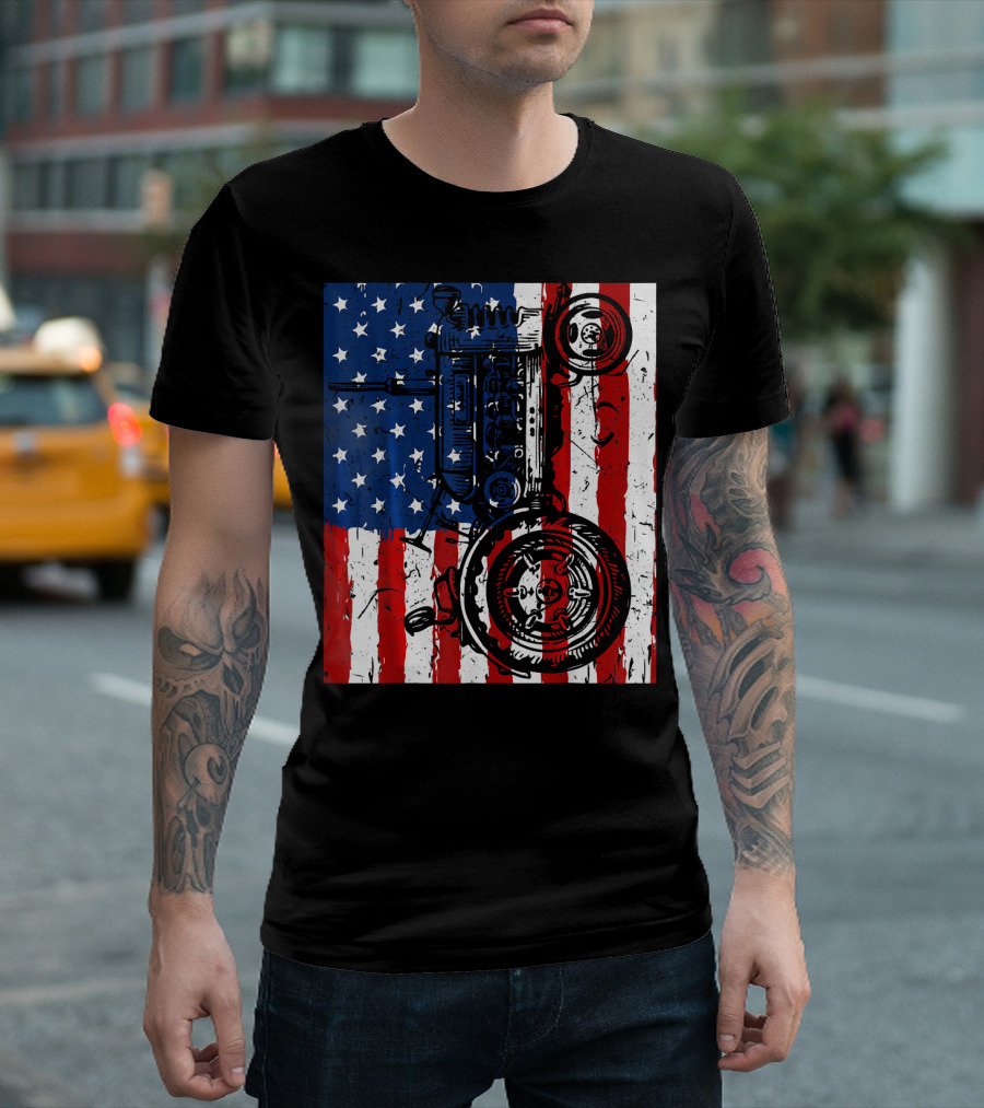 Patriotic Tractor With American Flag USA Farm T-Shirt