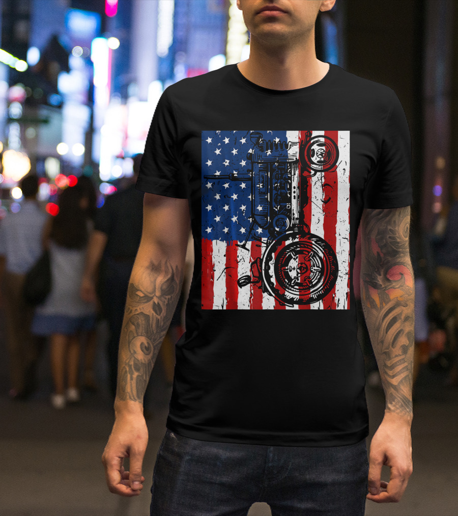 Patriotic Tractor With American Flag USA Farm T-Shirt