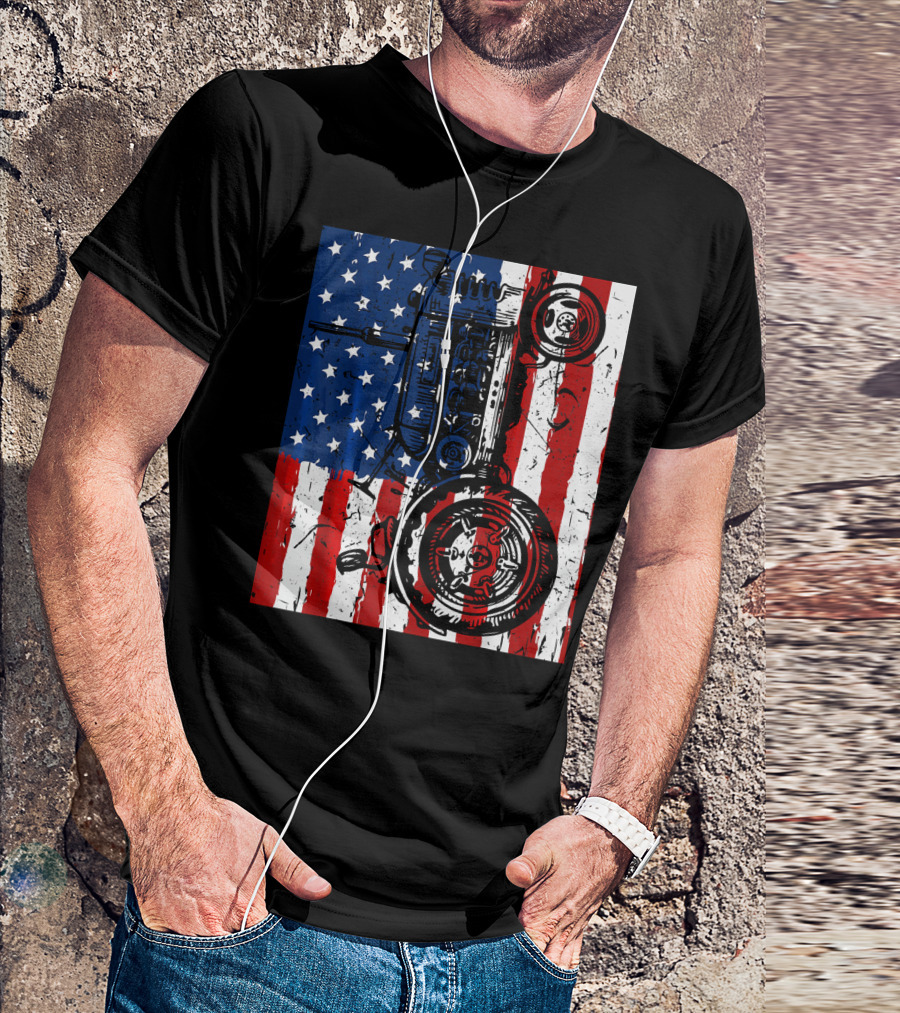 Patriotic Tractor With American Flag USA Farm T-Shirt