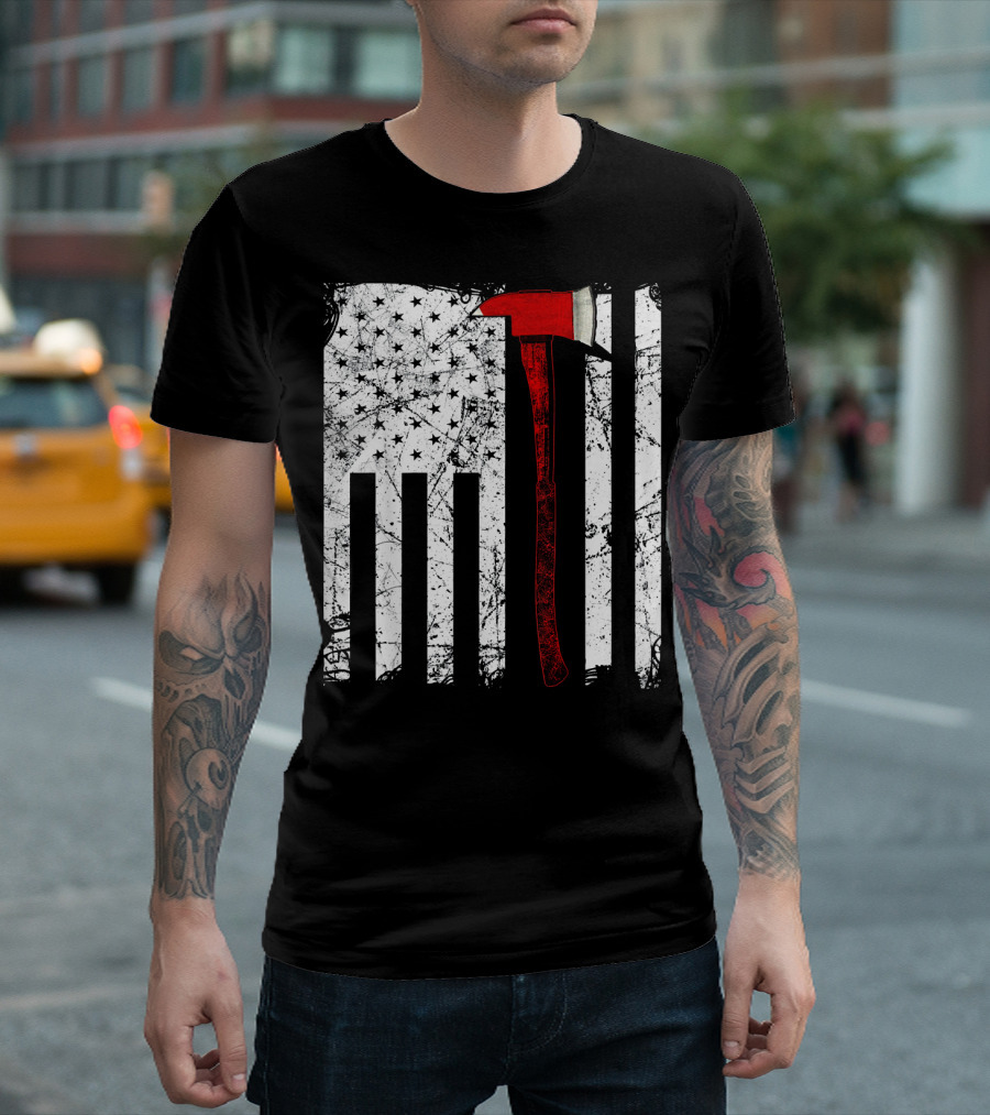 USA Flag Firefighter Axe T-Shirt