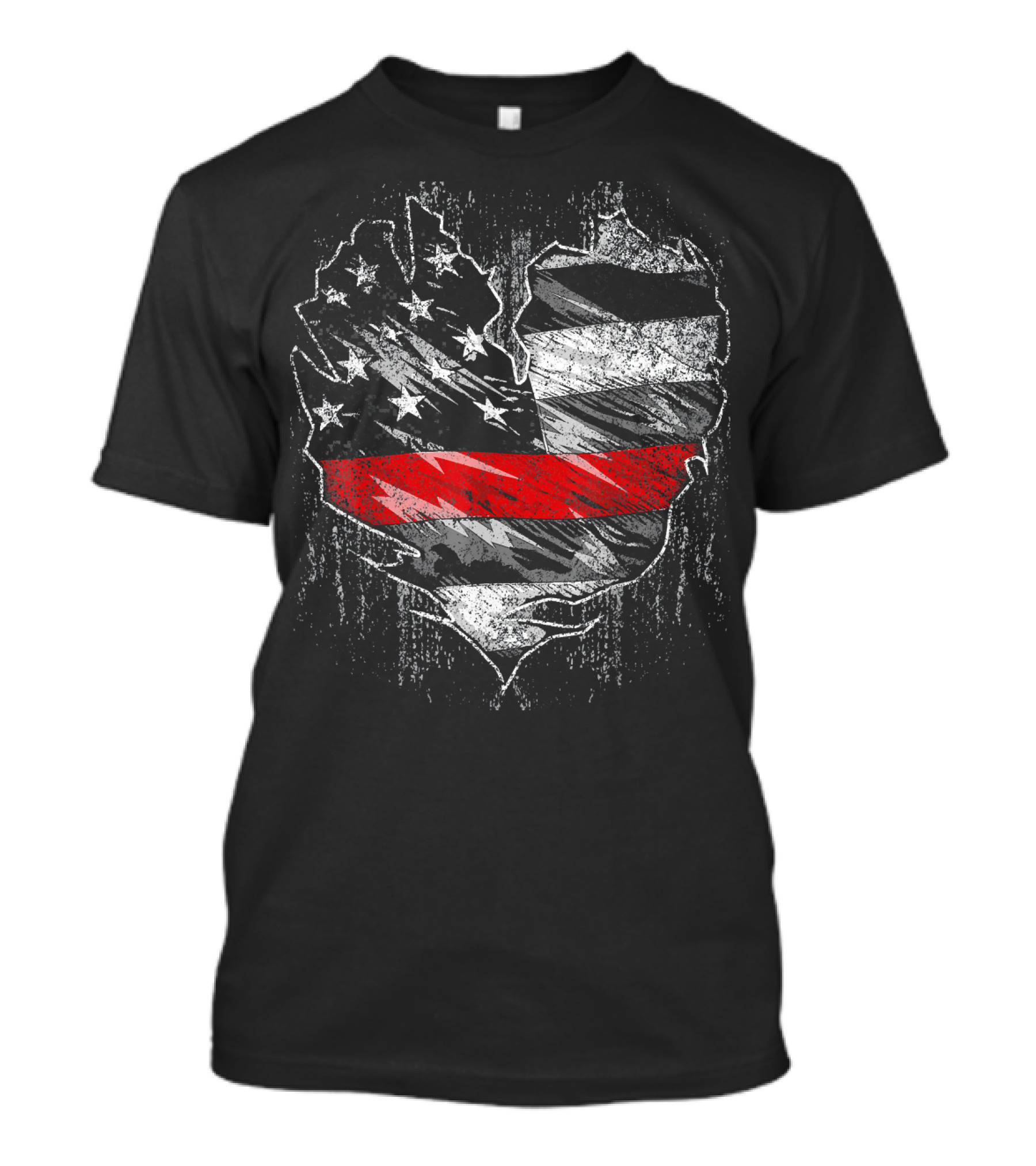 Thin Red Line Fireman American Flag Heart Shape Stars Stripes T-Shirt