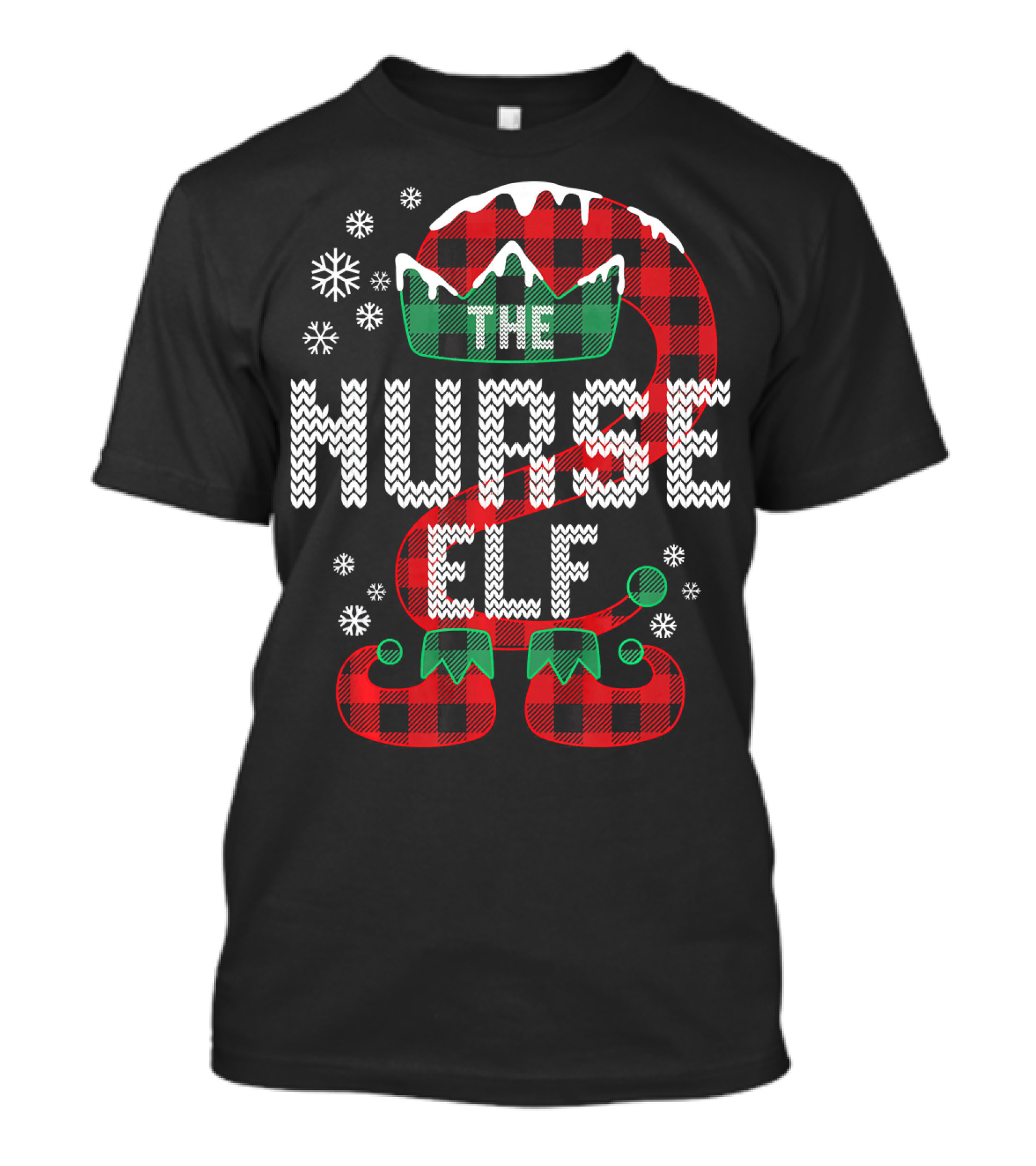 The Nurse Elf Matching Family Buffalo Plaid Christmas Hat And Shoes T-Shirt