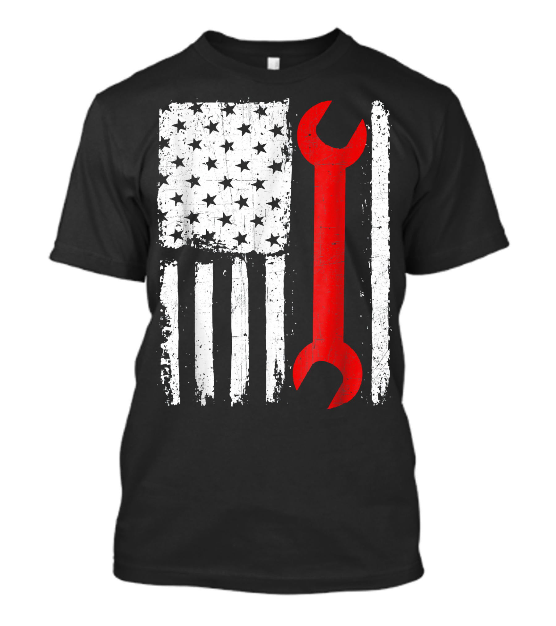Vintage Distressed American Mechanic Wrench Flag T-Shirt
