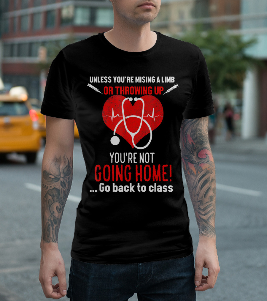 School Nurse Humor Stethoscope Heartbeat Syringe Class Rules T-Shirt