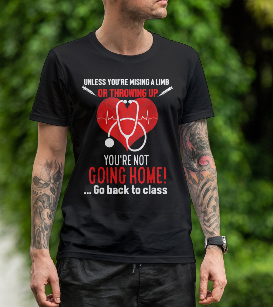 School Nurse Humor Stethoscope Heartbeat Syringe Class Rules T-Shirt