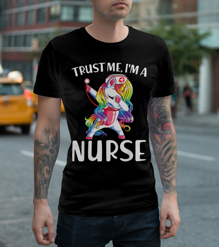 Trust Me I'm a Nurse Unicorn Dabbing with Rainbow Mane and Nurse Cap T-Shirt