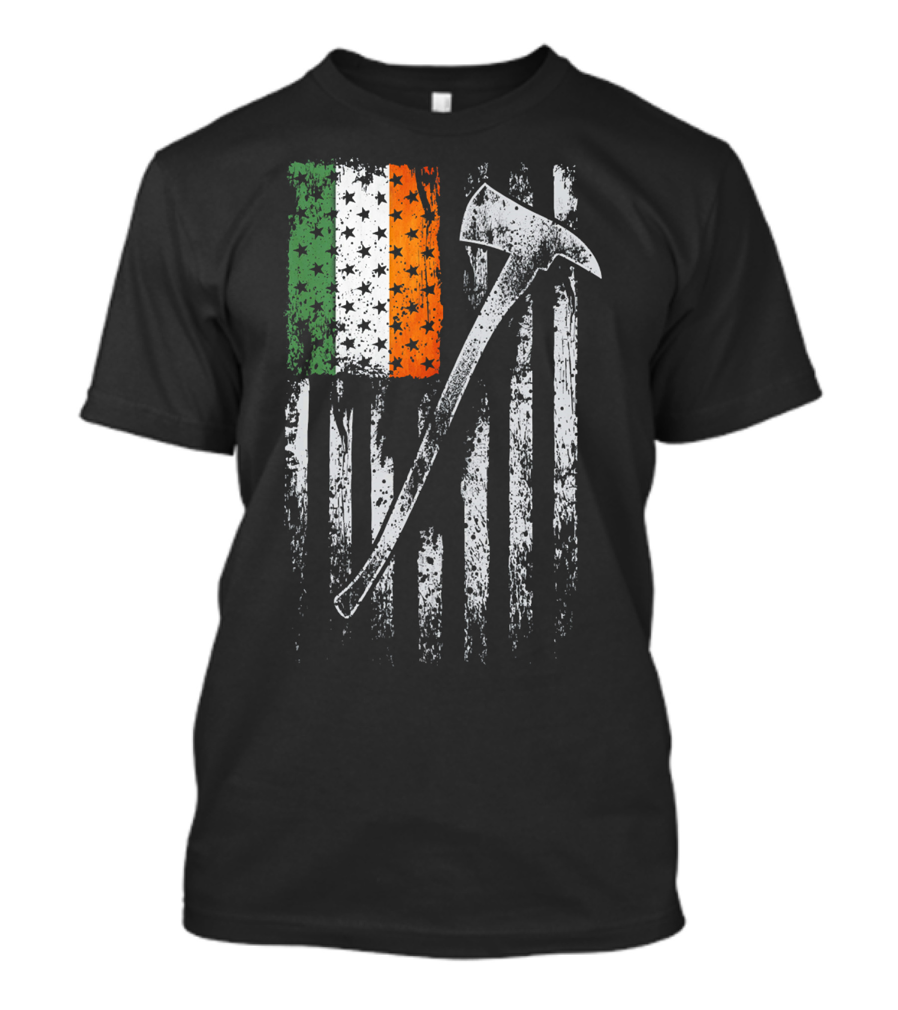 St Patricks Day Firefighter Ax Irish American Flag T-Shirt