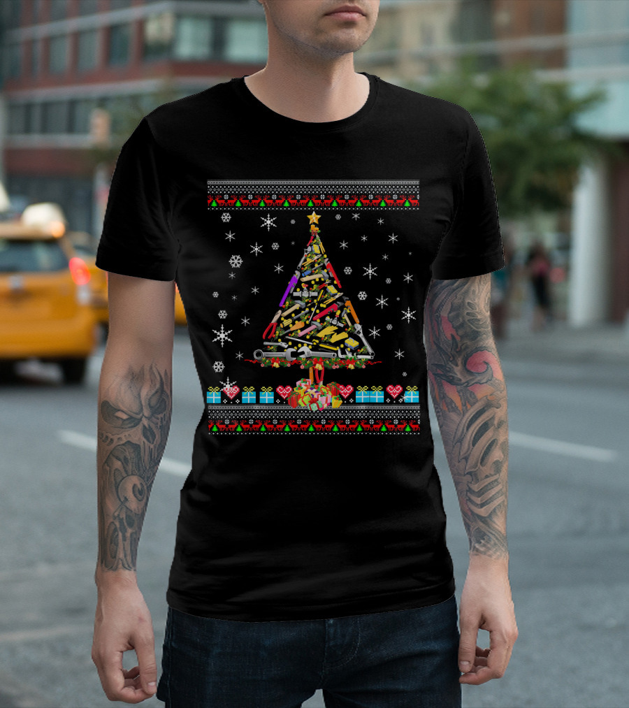 Ugly Christmas Tree Plumber Lovers Snowflakes Wrenches Gifts T-Shirt