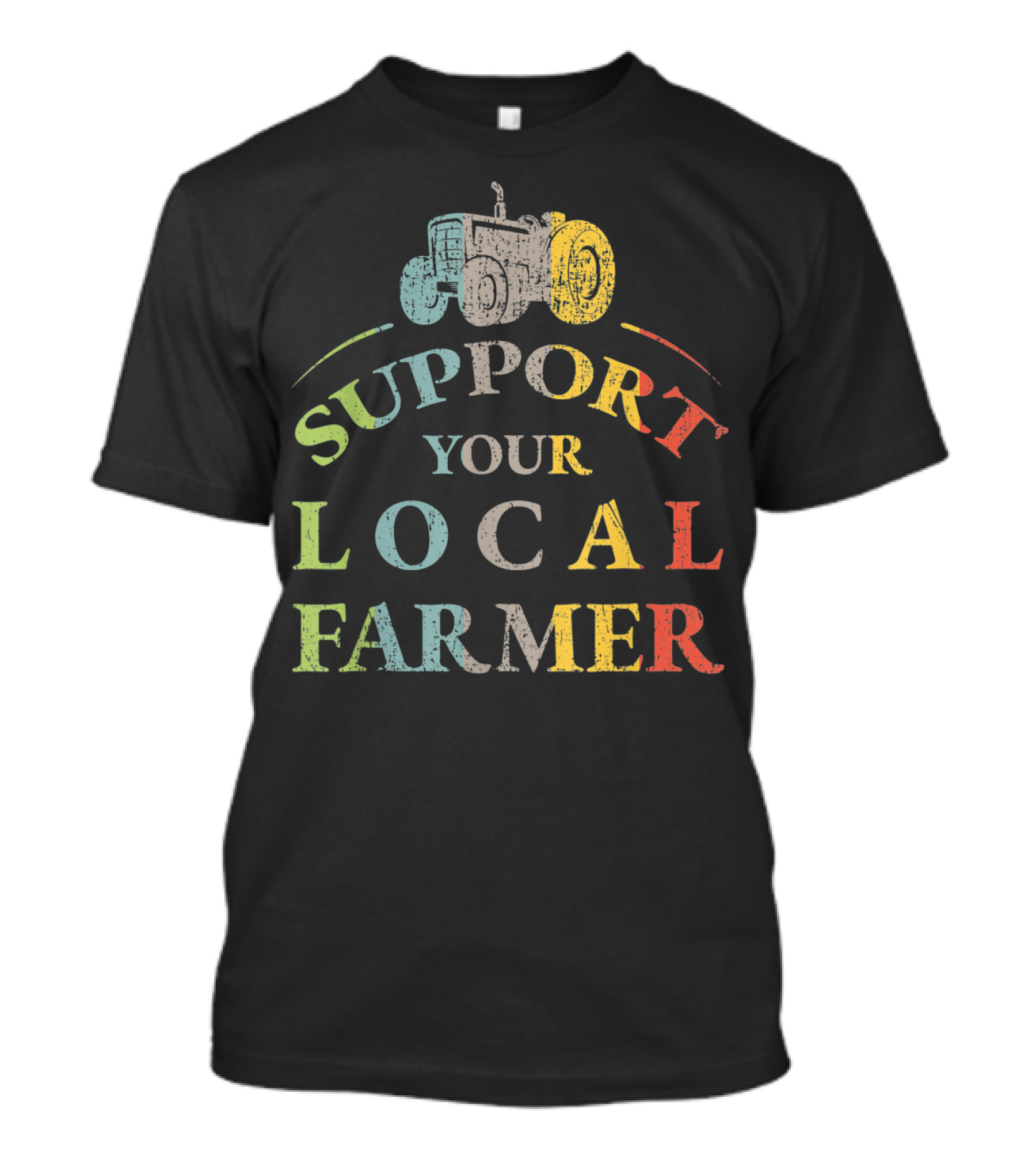 Support Your Local Farmer Vintage Rainbow Tractor T-Shirt
