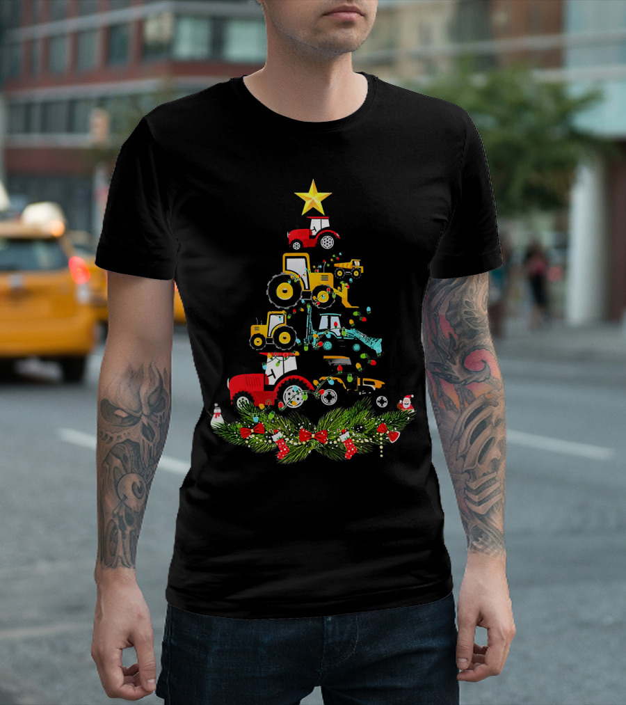 Tractor Christmas Tree with Star and Decorations T-Shirt