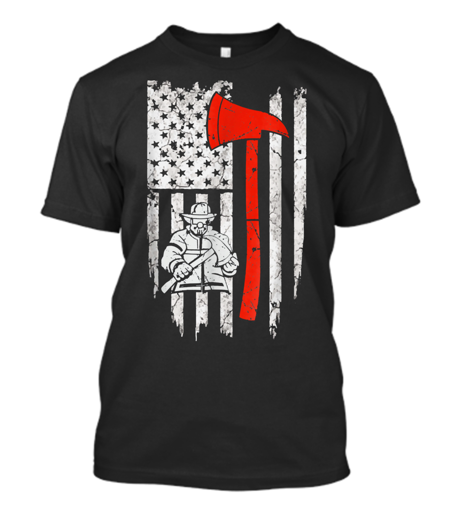 Firefighter Thin Red Line USA Flag With Axe And Fireman T-Shirt
