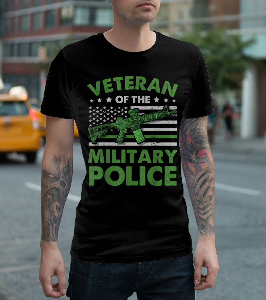 Veteran of the Military Police American Flag Rifle T-Shirt