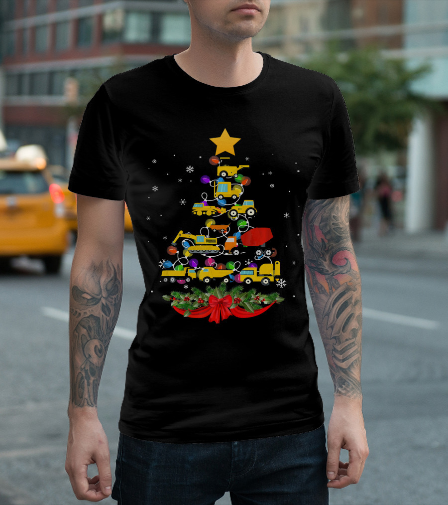 Tractor Christmas Tree Holiday Toy Construction Vehicles T-Shirt