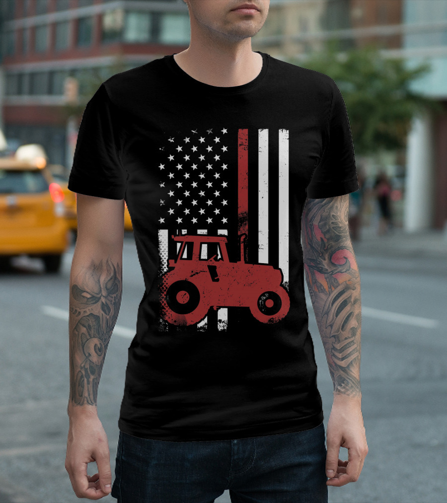 Patriotic American Flag Tractor T-Shirt