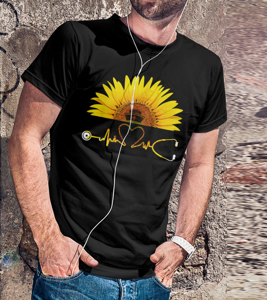 Sunflower Nurse Heartbeat Stethoscope T-Shirt