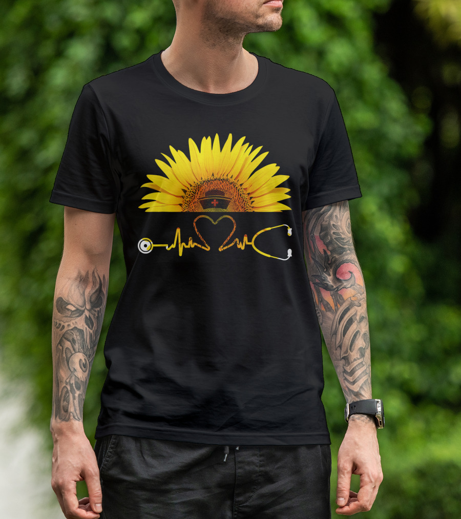 Sunflower Nurse Heartbeat Stethoscope T-Shirt