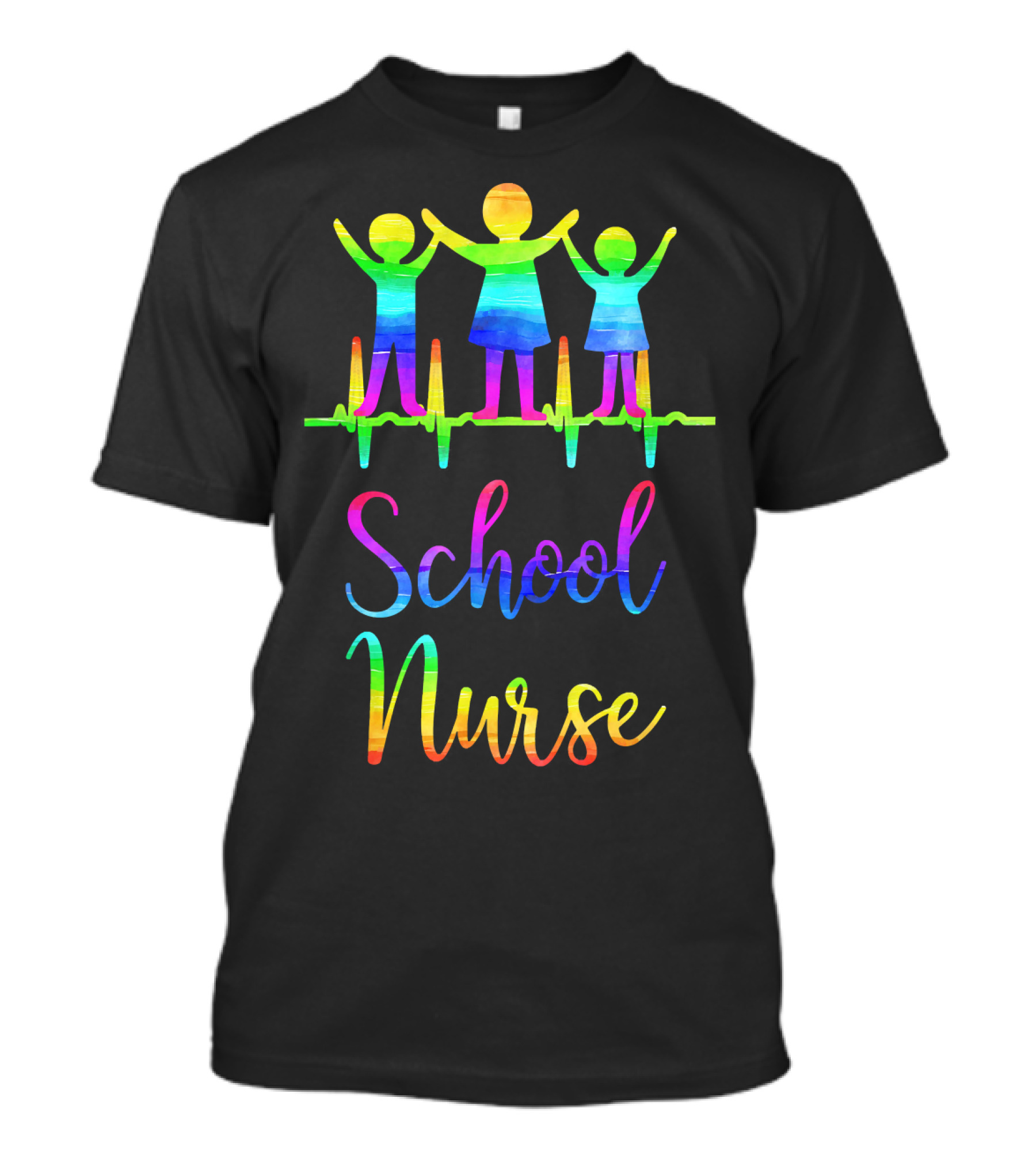 School Nurse Rainbow Heartbeat Medical Nursing T-Shirt