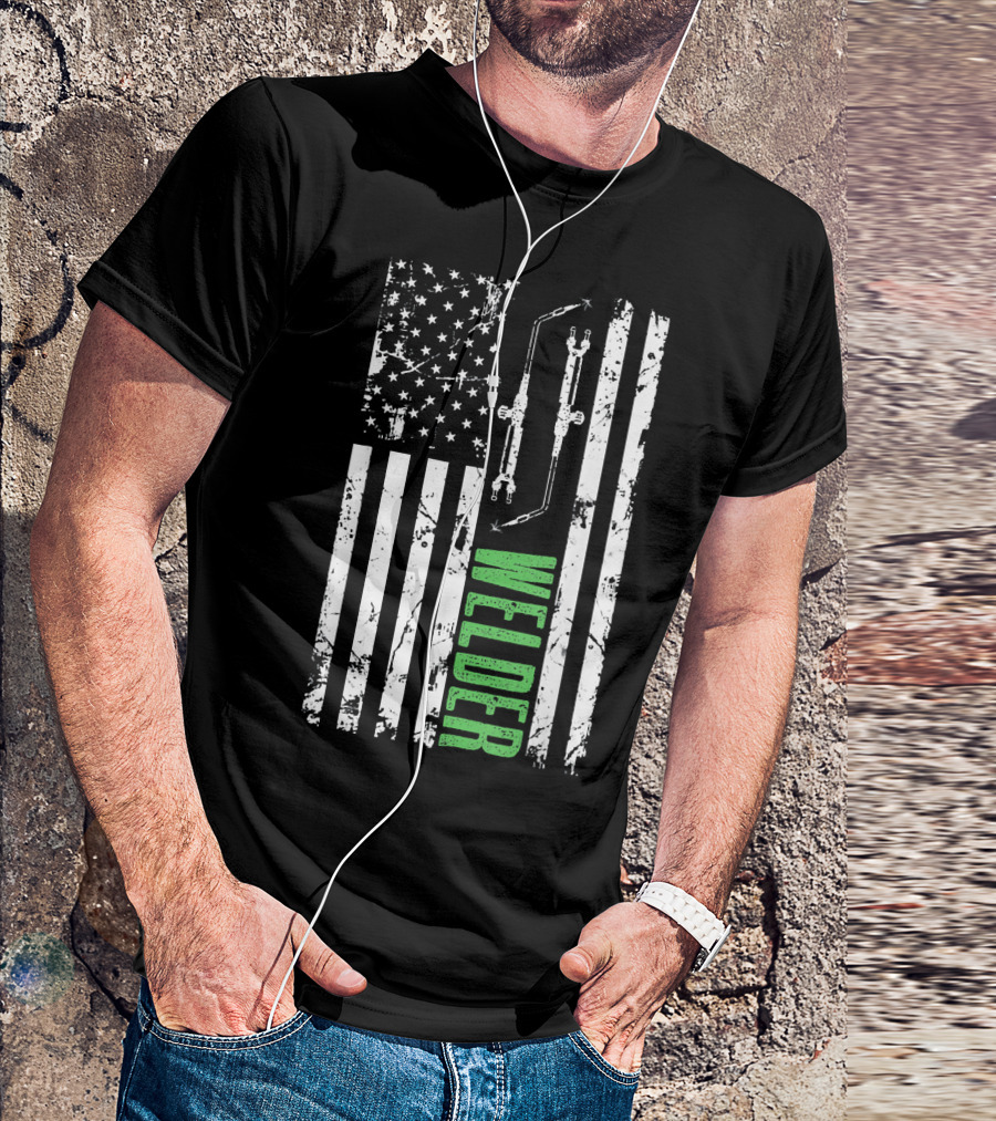 US Flag Welder Patriotic Design With Torch And Stars T-Shirt