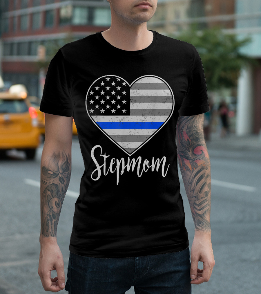 Thin Blue Line Heart Flag Stepmom T-Shirt