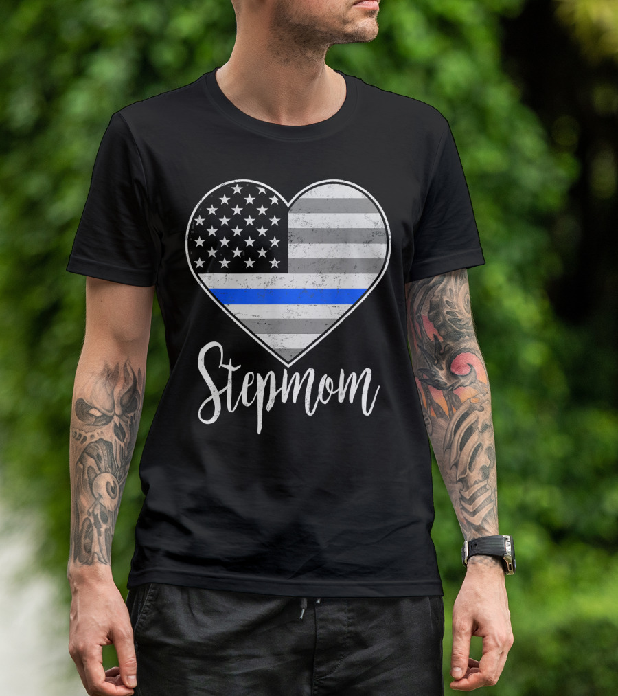 Thin Blue Line Heart Flag Stepmom T-Shirt