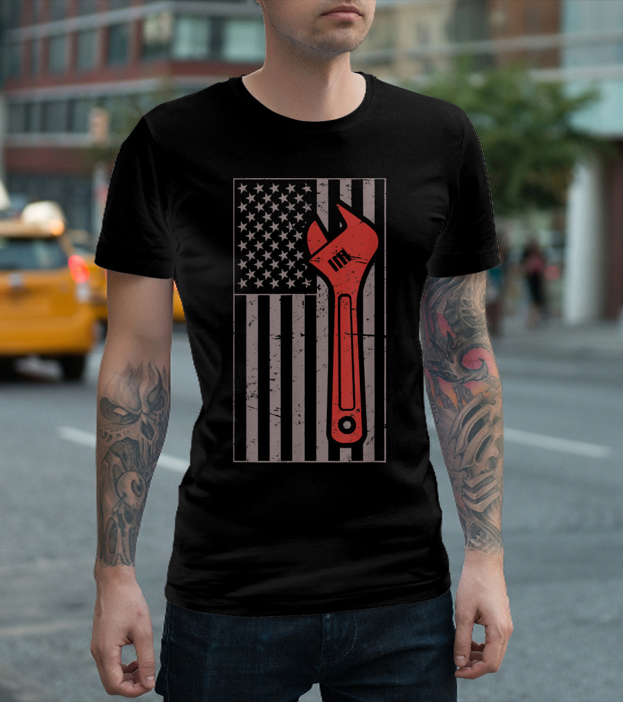 USA Flag Wrench Gearhead Custom Car T-Shirt