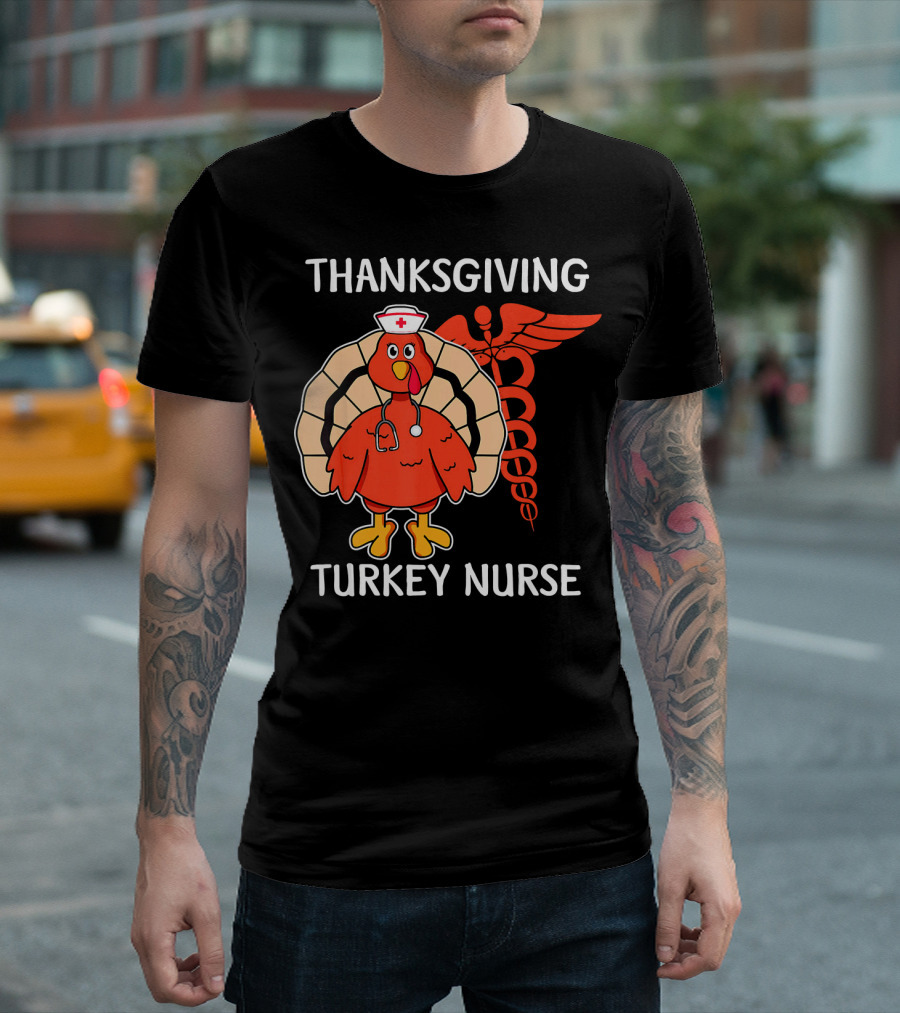 Thanksgiving Turkey Nurse With Caduceus T-Shirt