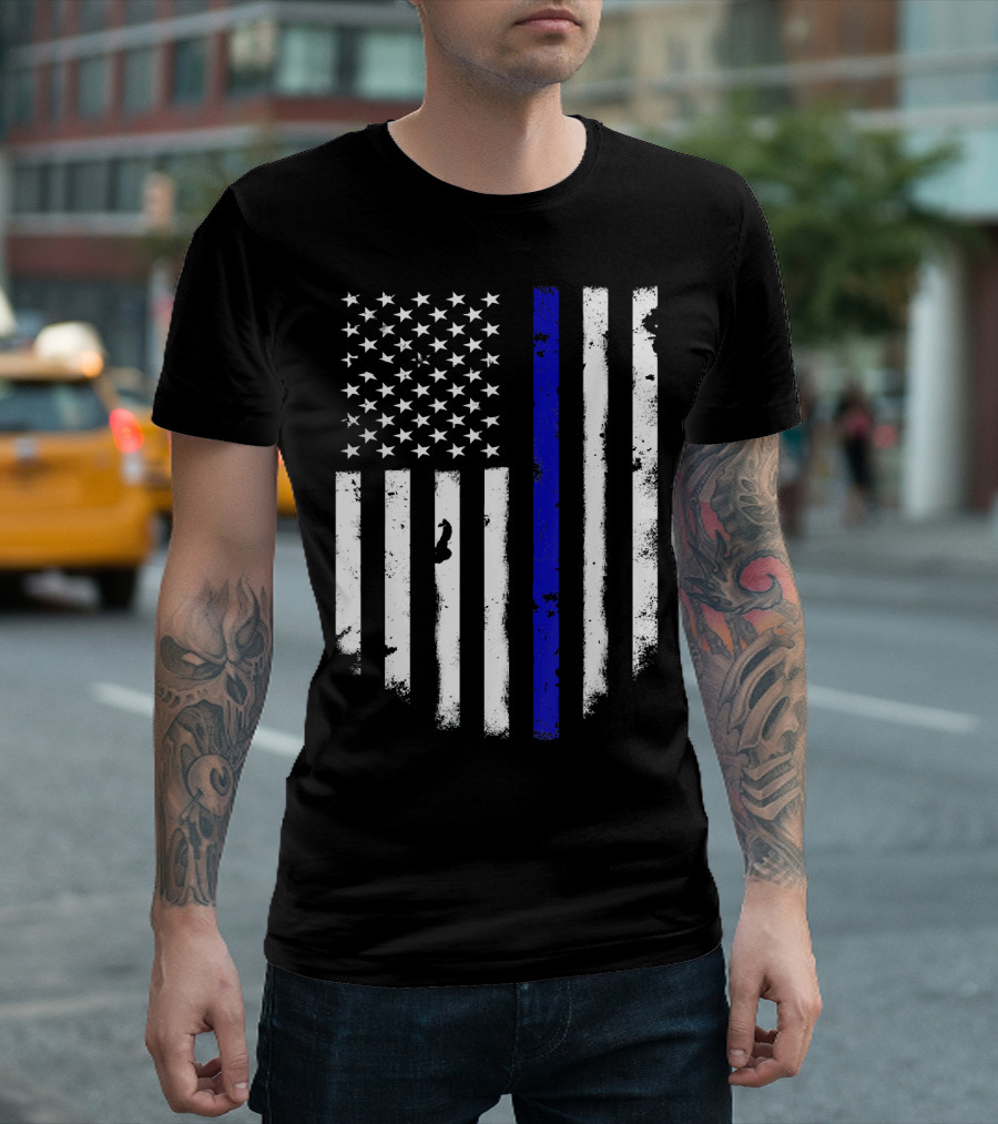 Thin Blue Line American Flag Coo Flag USA Police Support Patriot T-Shirt