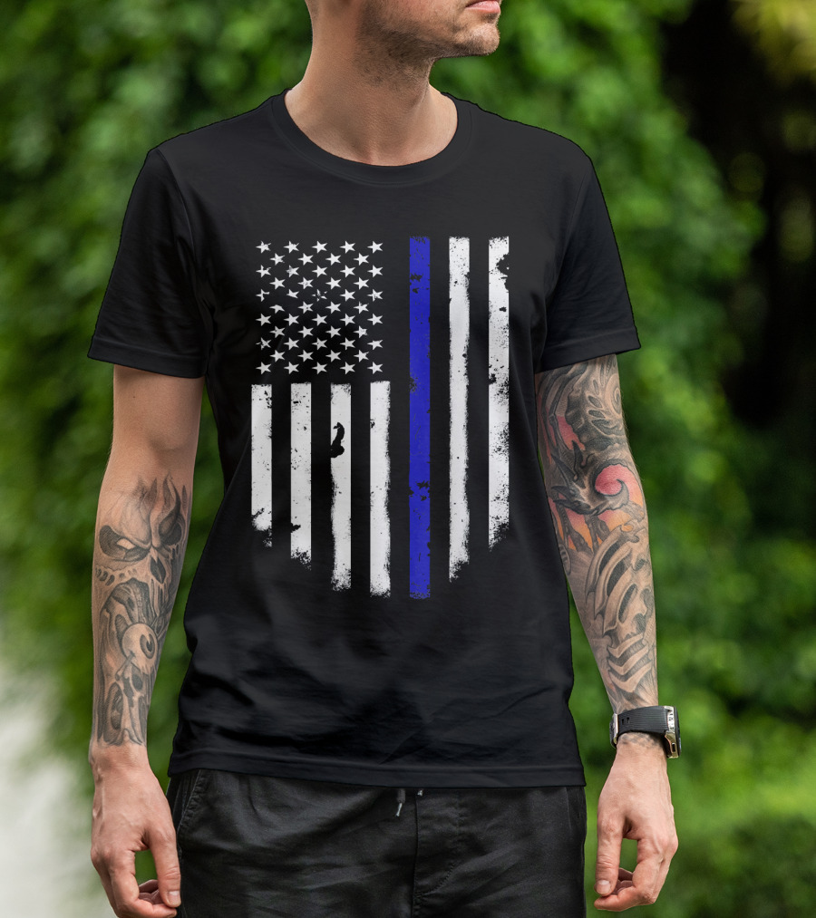 Thin Blue Line American Flag Coo Flag USA Police Support Patriot T-Shirt