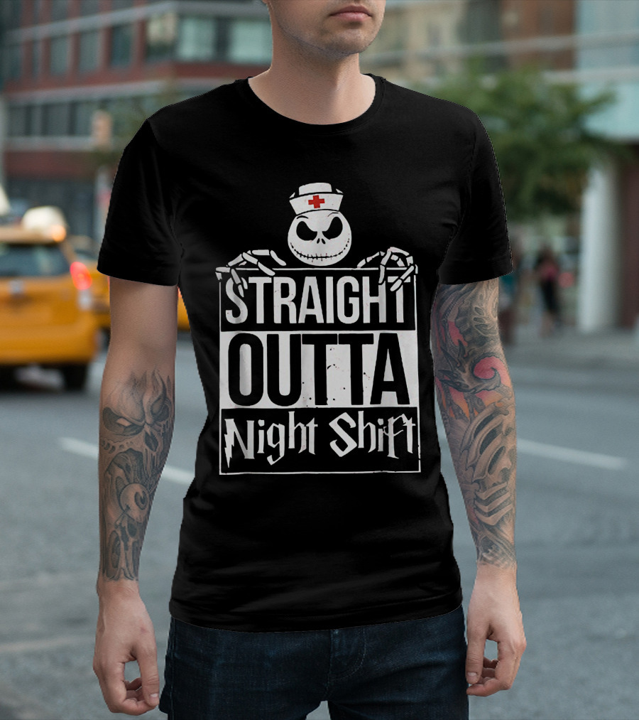 Straight Outta Night Shift Skeleton Nurse T-Shirt