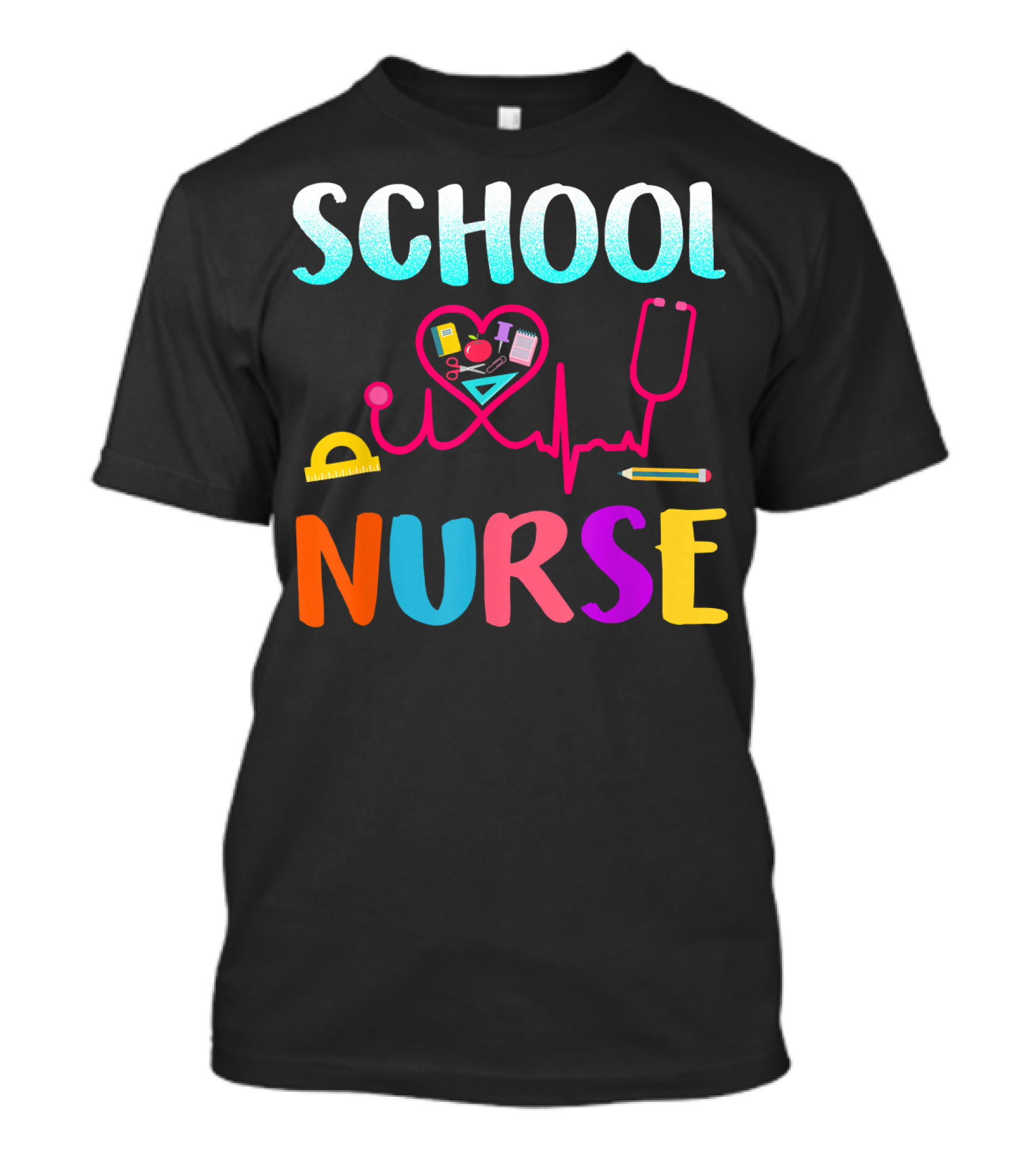 School Nurse Love Heartbeat Stethoscope And Stationery T-Shirt
