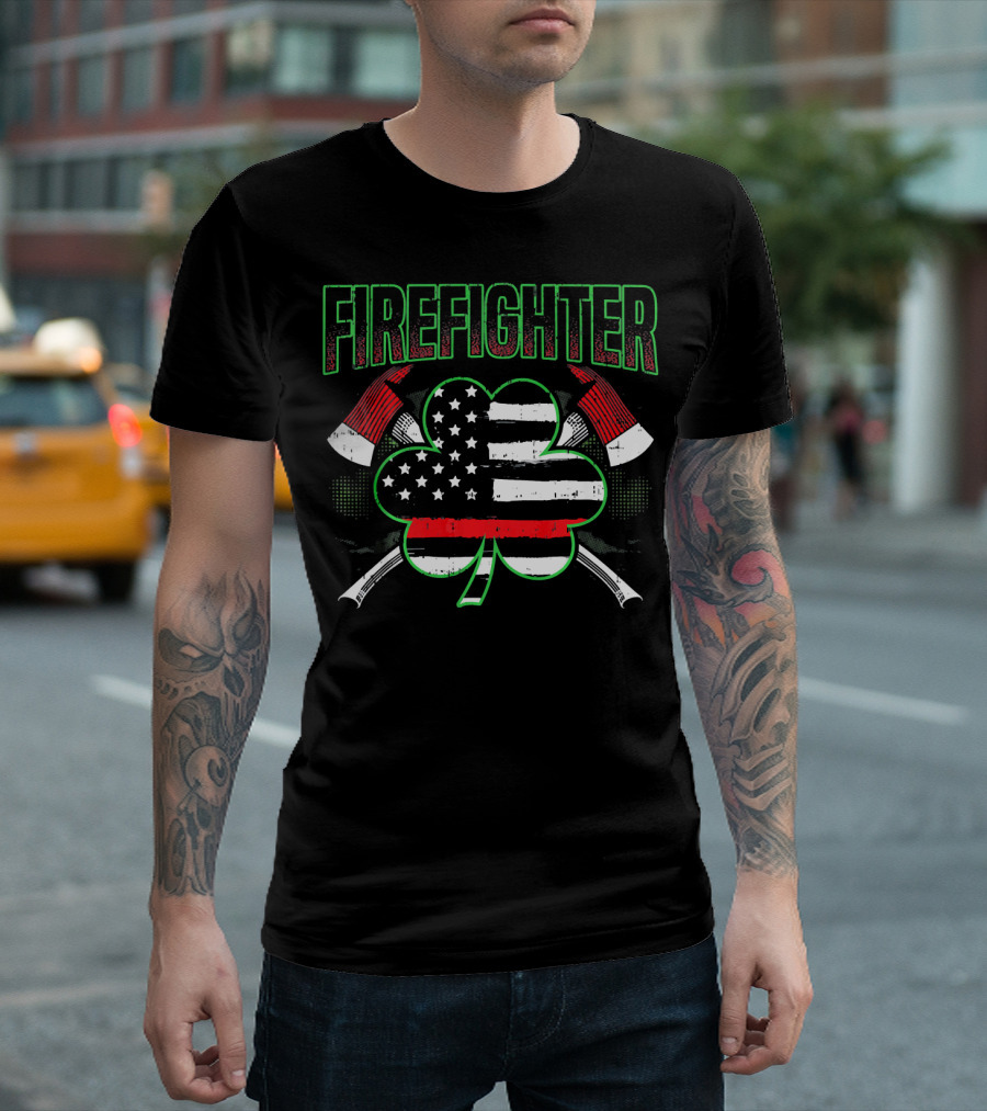Firefighter Shamrock Thin Red Line St Patricks Day T-Shirt
