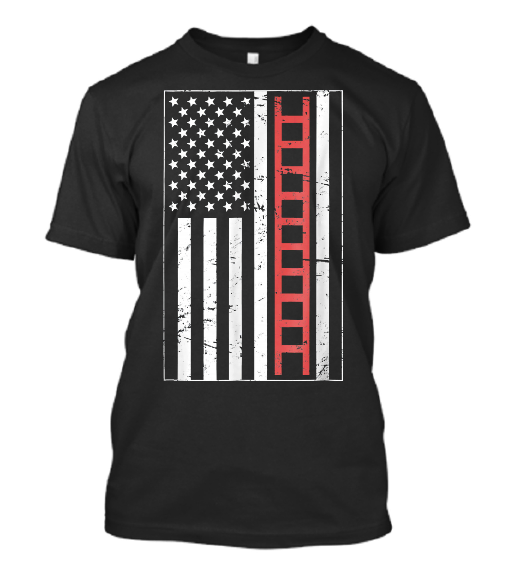 United States Flag Firefighter Ladder Red Thin Line T-Shirt