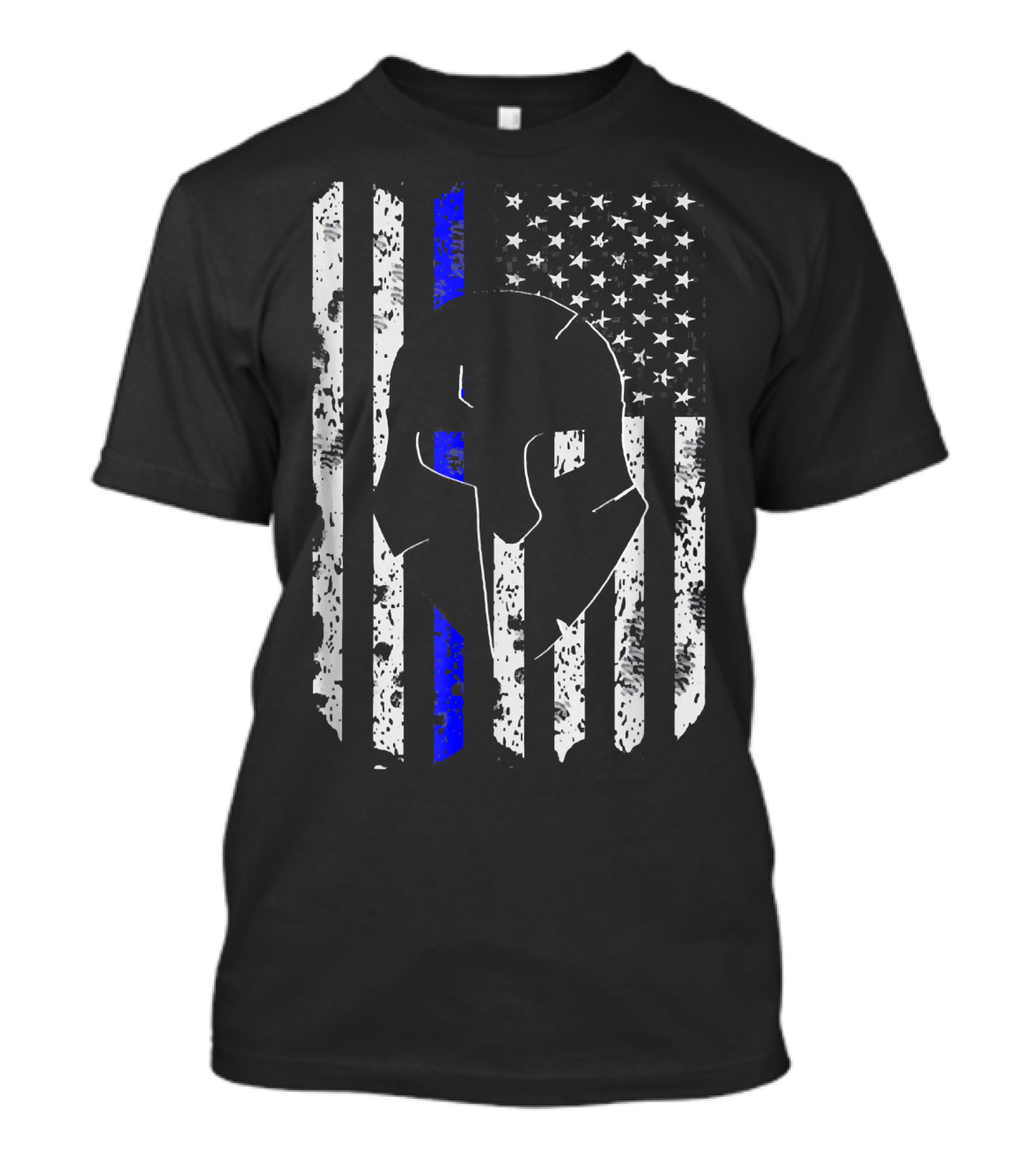 Thin Blue Line Spartan Warrior American Flag T-Shirt