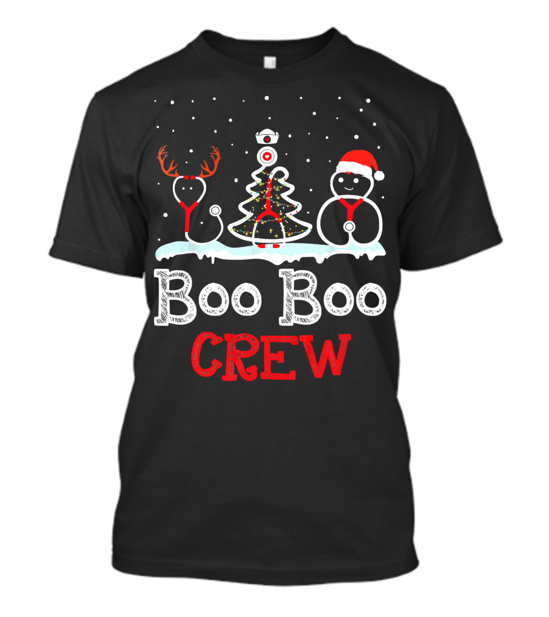 Boo Boo Crew Stethoscope Reindeer Horn Xmas Snowman T-Shirt