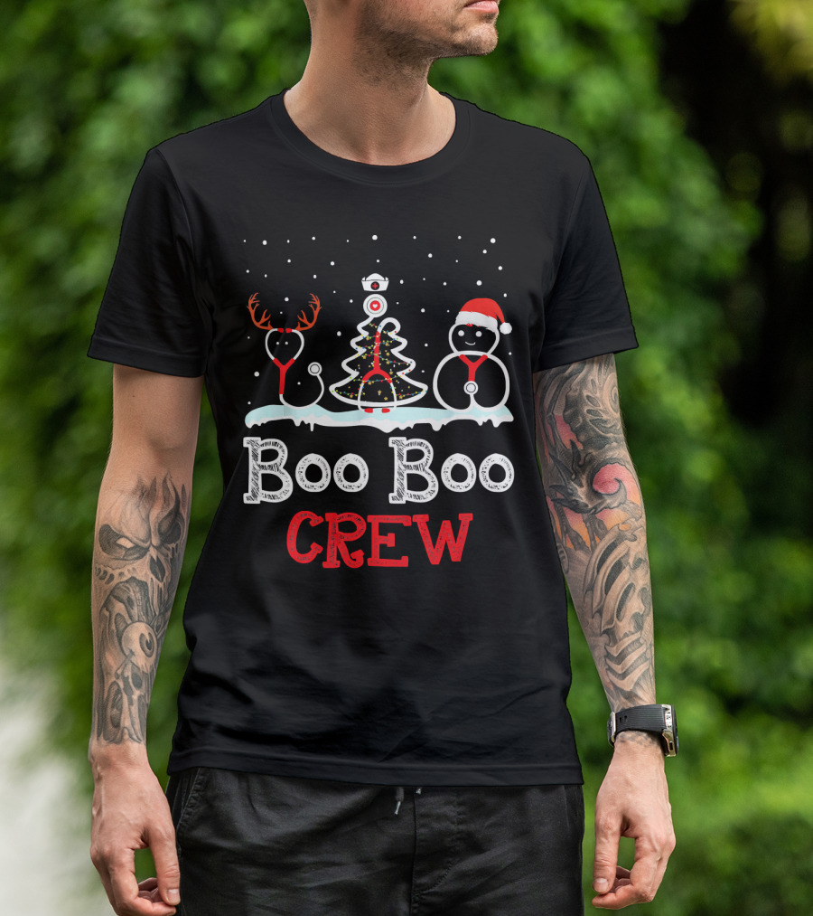 Boo Boo Crew Stethoscope Reindeer Horn Xmas Snowman T-Shirt