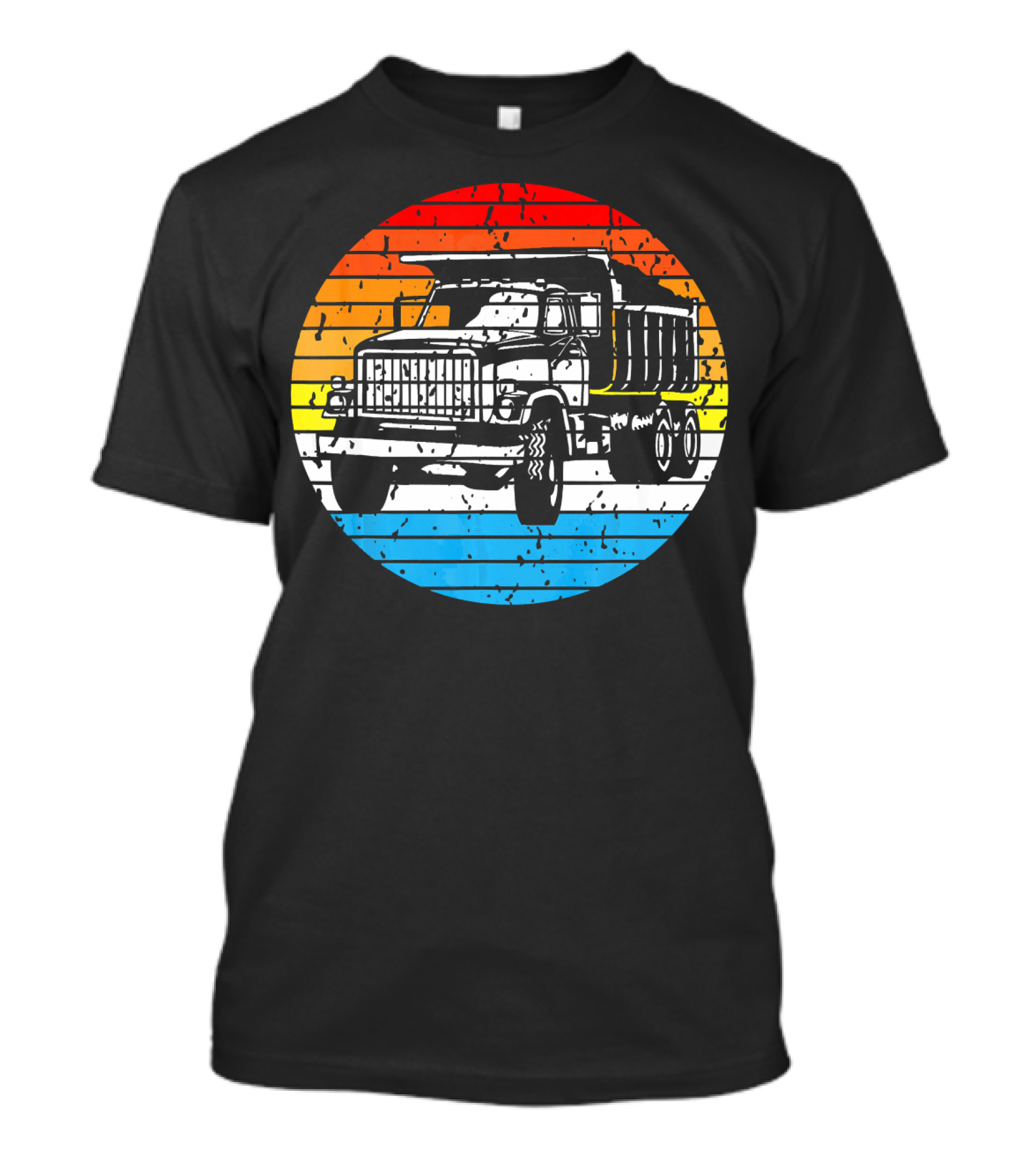 Trucker Truck Driver Retro Rainbow Stripe Dump Truck T-Shirt