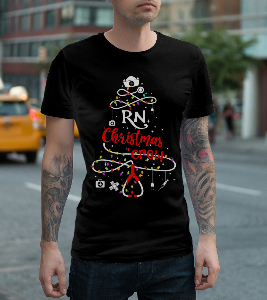 RN Christmas Crew Stethoscope Xmas Tree Registered Nurse T-Shirt