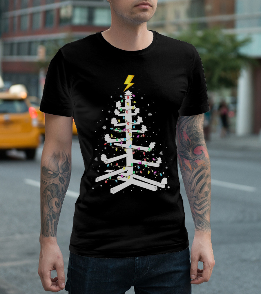 Utility Pole Christmas Tree Festive String Light T-Shirt