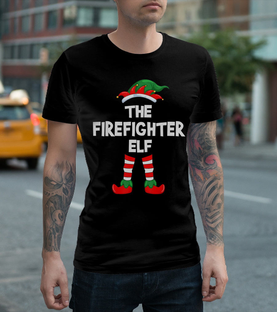 The Firefighter Elf Christmas Costume Holiday Humor T-Shirt