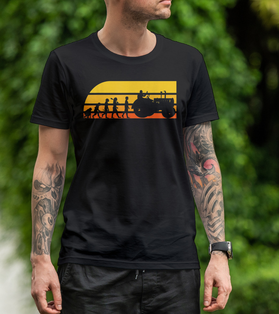 Evolution Of Man To Tractor Driver Sunset T-Shirt
