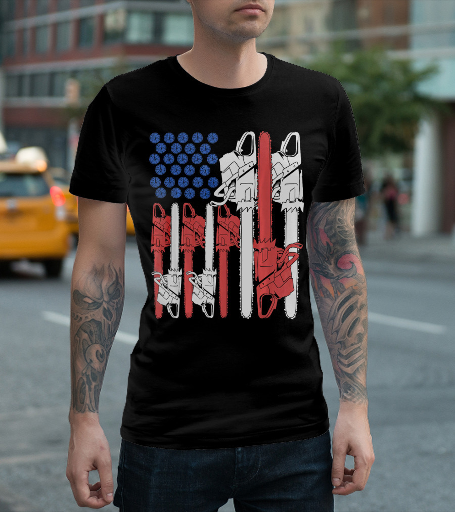 Chainsaw Lumberjack Woodworking Flag T-Shirt