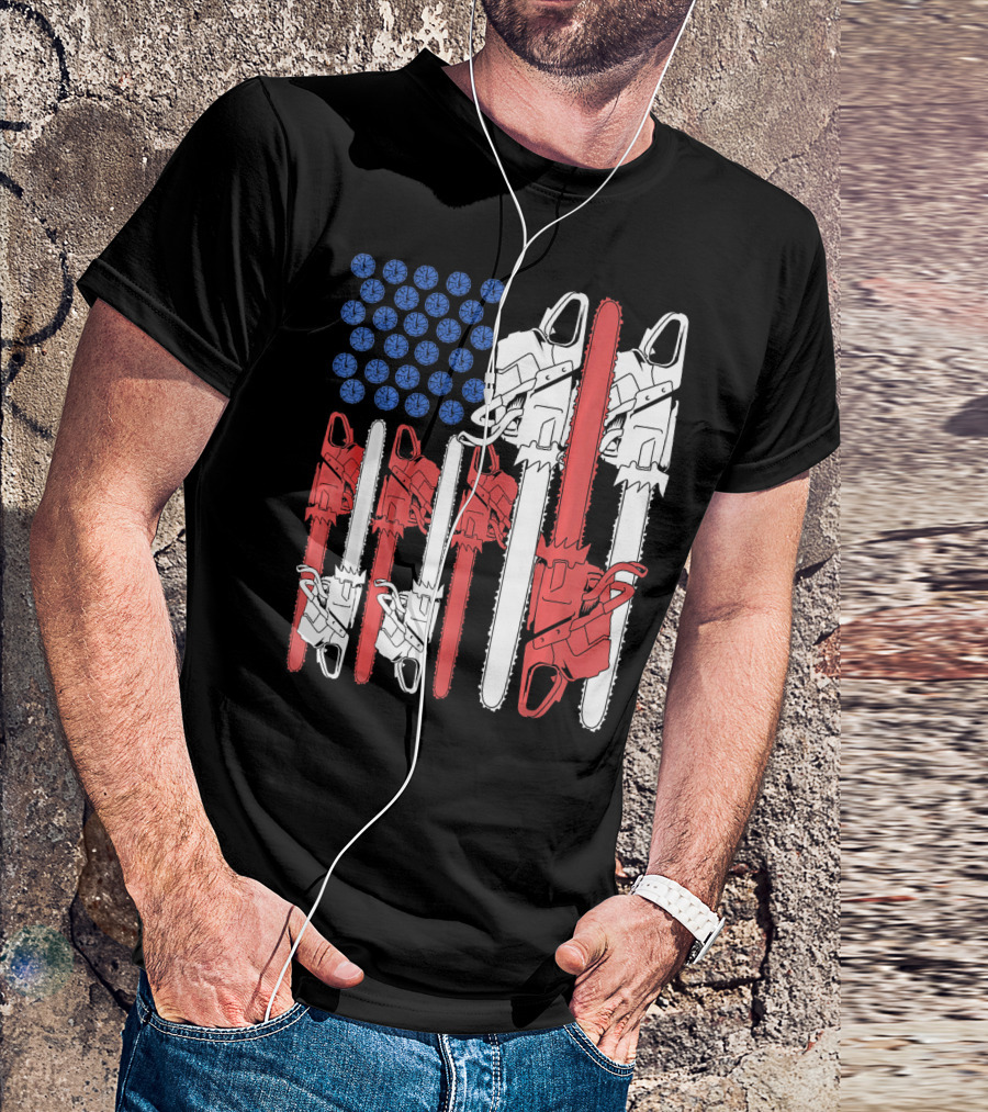 Chainsaw Lumberjack Woodworking Flag T-Shirt