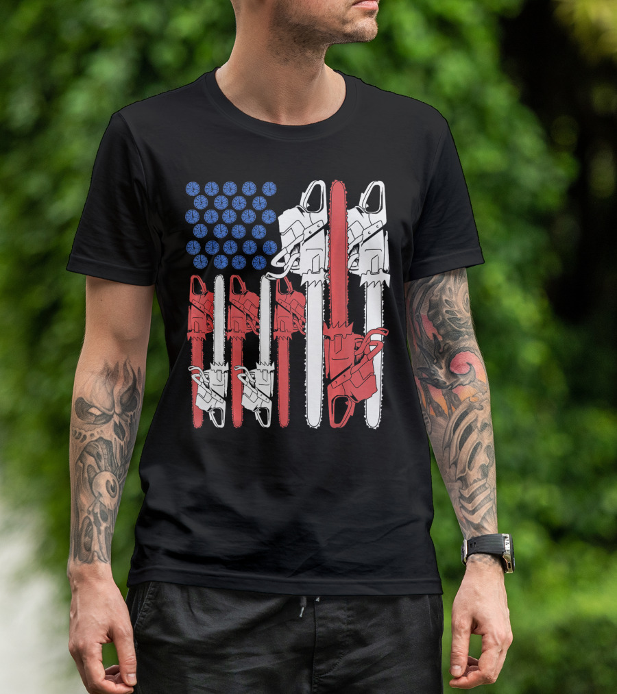 Chainsaw Lumberjack Woodworking Flag T-Shirt
